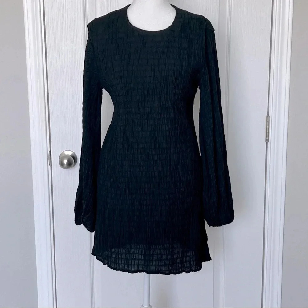 NWT Charlie Holiday Anthropology Isla Mini Dress Size 2 Black Textured